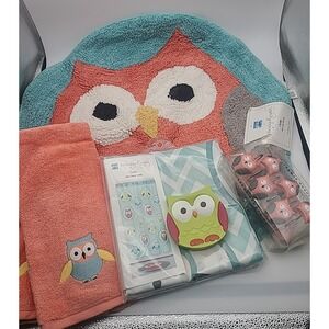 New Carton Owl Shower Curtain Set with Hooks 2 Rugs Soap Dish 2 Hand Towels‎